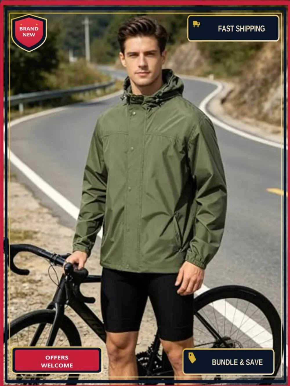 UIQUR Men's Lightweight Packable Waterproof Rain Jacket Windbreaker
